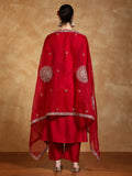 Zari Embroidered A Line Kurta With Trouser & Dupatta