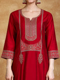 Zari Embroidered A Line Kurta With Trouser & Dupatta