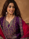 Zari Embroidered A line kurta With Trouser & contrast Dupatta