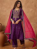 Zari Embroidered A line kurta With Trouser & contrast Dupatta