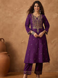 Zari Embroidered A line kurta With Trouser & contrast Dupatta