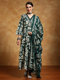 Varanga Women-Thread Embroidered Ethnic Printed Flared Kurta With Trouser & Dupatta