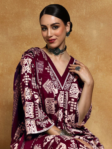 Varanga Women-Thread Embroidered Ethnic Printed Flared Kurta With Trouser & Dupatta