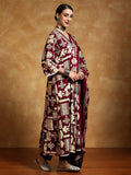 Varanga Women-Thread Embroidered Ethnic Printed Flared Kurta With Trouser & Dupatta