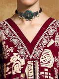 Varanga Women-Thread Embroidered Ethnic Printed Flared Kurta With Trouser & Dupatta