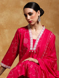 Varanga Women-Thread Embroidered Bandhani Printed Flared Kurta With Trouser & Dupatta