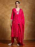 Varanga Women-Thread Embroidered Bandhani Printed Flared Kurta With Trouser & Dupatta