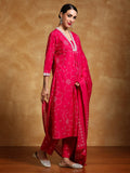 Varanga Women-Thread Embroidered Bandhani Printed Flared Kurta With Trouser & Dupatta