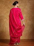 Varanga Women-Thread Embroidered Bandhani Printed Flared Kurta With Trouser & Dupatta