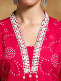 Varanga Women-Thread Embroidered Bandhani Printed Flared Kurta With Trouser & Dupatta