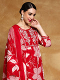 Varanga Women-Thread Embroidered Yoke Bold Floral Printed Kurta With Trouser & Dupatta