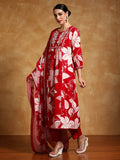 Varanga Women-Thread Embroidered Yoke Bold Floral Printed Kurta With Trouser & Dupatta