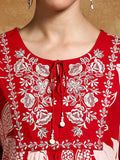 Varanga Women-Thread Embroidered Yoke Bold Floral Printed Kurta With Trouser & Dupatta