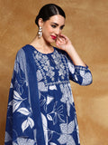 Varanga Women Thread Embroidered Yoke Bold Floral Printed Kurta With Trouser & Dupatta