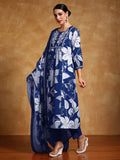 Varanga Women Thread Embroidered Yoke Bold Floral Printed Kurta With Trouser & Dupatta