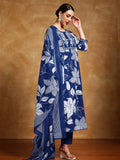 Varanga Women Thread Embroidered Yoke Bold Floral Printed Kurta With Trouser & Dupatta