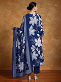 Varanga Women Thread Embroidered Yoke Bold Floral Printed Kurta With Trouser & Dupatta