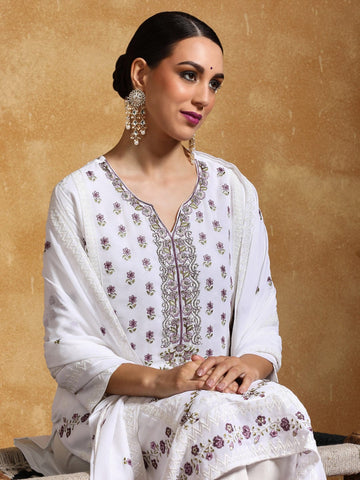 Varanga Women-Thread Embroidered All Over Work Kurta With Trousere & Dupatta