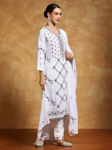 Varanga Women-Thread Embroidered All Over Work Kurta With Trousere & Dupatta