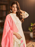 Floral Motif Thread Embroidered Pintuck Yoke Flared Kurta With Trouser & Cutwork Dupatta