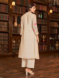 Floral Motif Thread Embroidered Pintuck Yoke Flared Kurta With Trouser & Cutwork Dupatta