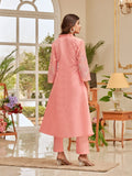 Floral Motif Thread Embroidered Pintuck Yoke Flared Kurta With Trouser & Cutwork Dupatta
