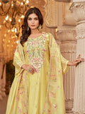 Floral Motif Thread Embroidered Yoke Flared Kurta With Trouser & Embroidered Dupatta
