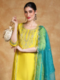 Varanga Women Zari Embroidered Kurta With Trouser & Contrast Dupatta