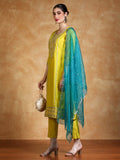 Varanga Women Zari Embroidered Kurta With Trouser & Contrast Dupatta