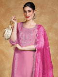 Zari embroidered kurta with trousers & sequins detailed contrast dupatta