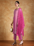 Zari embroidered kurta with trousers & sequins detailed contrast dupatta