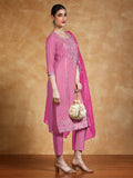 Zari embroidered kurta with trousers & sequins detailed contrast dupatta