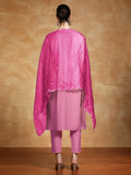 Zari embroidered kurta with trousers & sequins detailed contrast dupatta