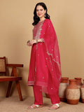 Varanga Women Kurtas With Zari Embroidery On Yoke With Trousers & Sequins Detailed Dupatta