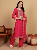 Varanga Women Kurtas With Zari Embroidery On Yoke With Trousers & Sequins Detailed Dupatta