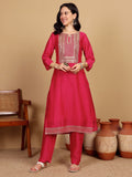 Varanga Women Kurtas With Zari Embroidery On Yoke With Trousers & Sequins Detailed Dupatta
