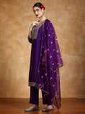 Varanga Women Zari Embroidered Yoke Kurta With Trouser & Sequins Detailed Dupatta