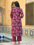 Floral Printed Detailed with Embroidered Placket Kurta with Trouser & Dupatta