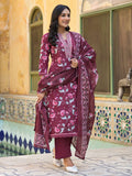Floral Printed Detailed with Embroidered Placket Kurta with Trouser & Dupatta
