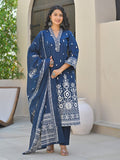 Ethnic Printed V Neck Kurta with Trouser & Dupatta