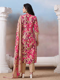 Floral Printed Kurta with Mirror Detailing Paired with Printed Trouser And Dupatta