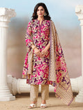 Floral Printed Kurta with Mirror Detailing Paired with Printed Trouser And Dupatta