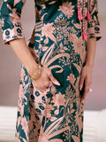 Floral Printed Kurta with Mirror Detailing Paired with Printed Trouser And Dupatta
