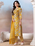 Floral Printed Kurta with Mirror Detailing Paired with Printed Trouser And Dupatta