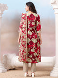Floral Printed Kurta with Mirror Detailing Paired with Printed Trouser And Dupatta