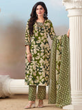 Floral Printed Kurta with Mirror Detailing Paired with Printed Trouser And Dupatta
