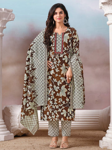 Floral Printed Kurta with Mirror Detailing Paired with Printed Trouser And Dupatta