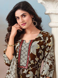 Floral Printed Kurta with Mirror Detailing Paired with Printed Trouser And Dupatta