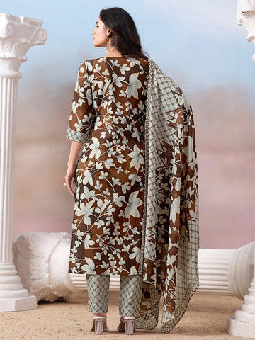 Floral Printed Kurta with Mirror Detailing Paired with Printed Trouser And Dupatta