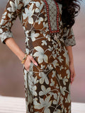 Floral Printed Kurta with Mirror Detailing Paired with Printed Trouser And Dupatta